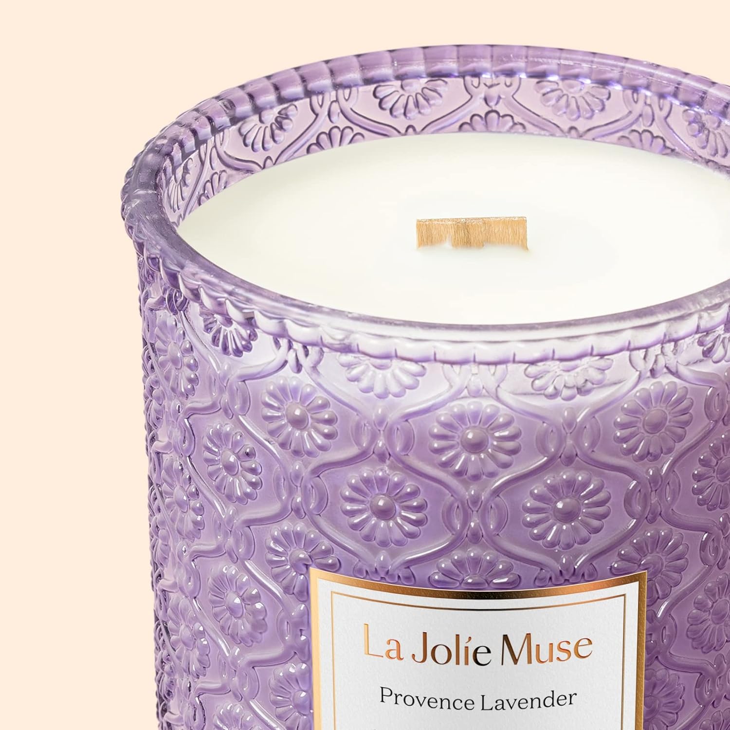LA JOLIE MUSE Lavender Candle, Large Natural Soy Candle, 90 Hours Burning Time, Wood Wicked Candle, Aromatherapy Candle Gifts for Women, Luxury Candles for Home, Birthday Gift for Women