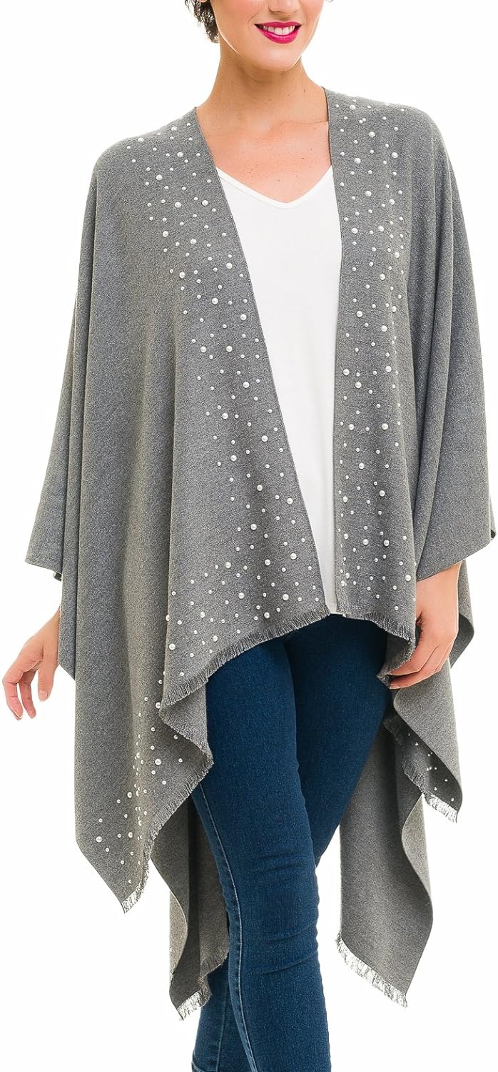 MELIFLUOS DESIGNED IN SPAIN Womens Shawl Wrap Poncho Ruana Cape Cardigan Sweater Open Front for Fall Winter Spring