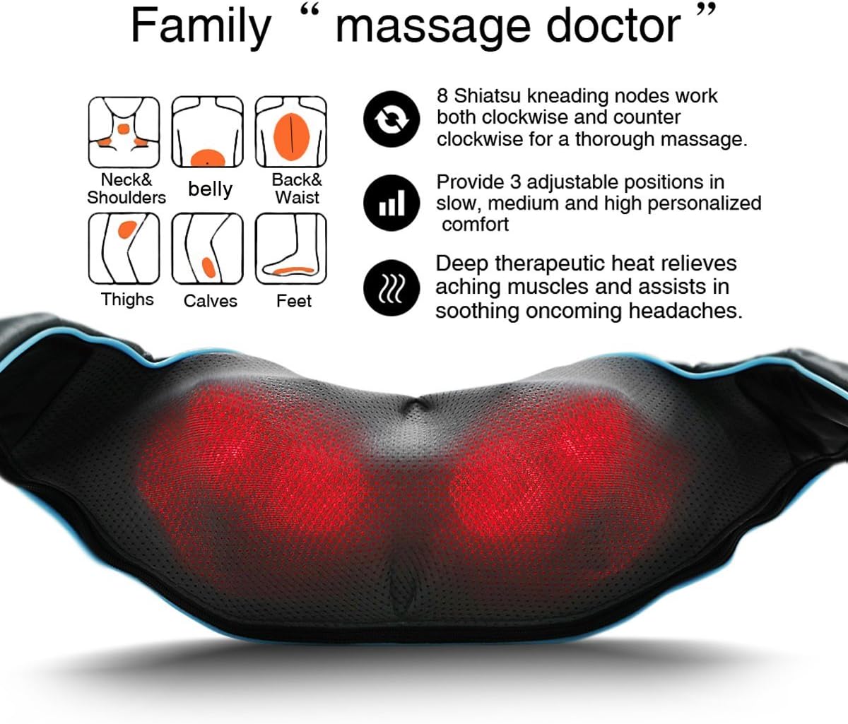 MoCuishle Shiatsu Back Shoulder and Neck Massager with Heat, Electric Deep Tissue 4D Kneading Massage, Best Gifts for Women Men Mom Dad : Health  Household