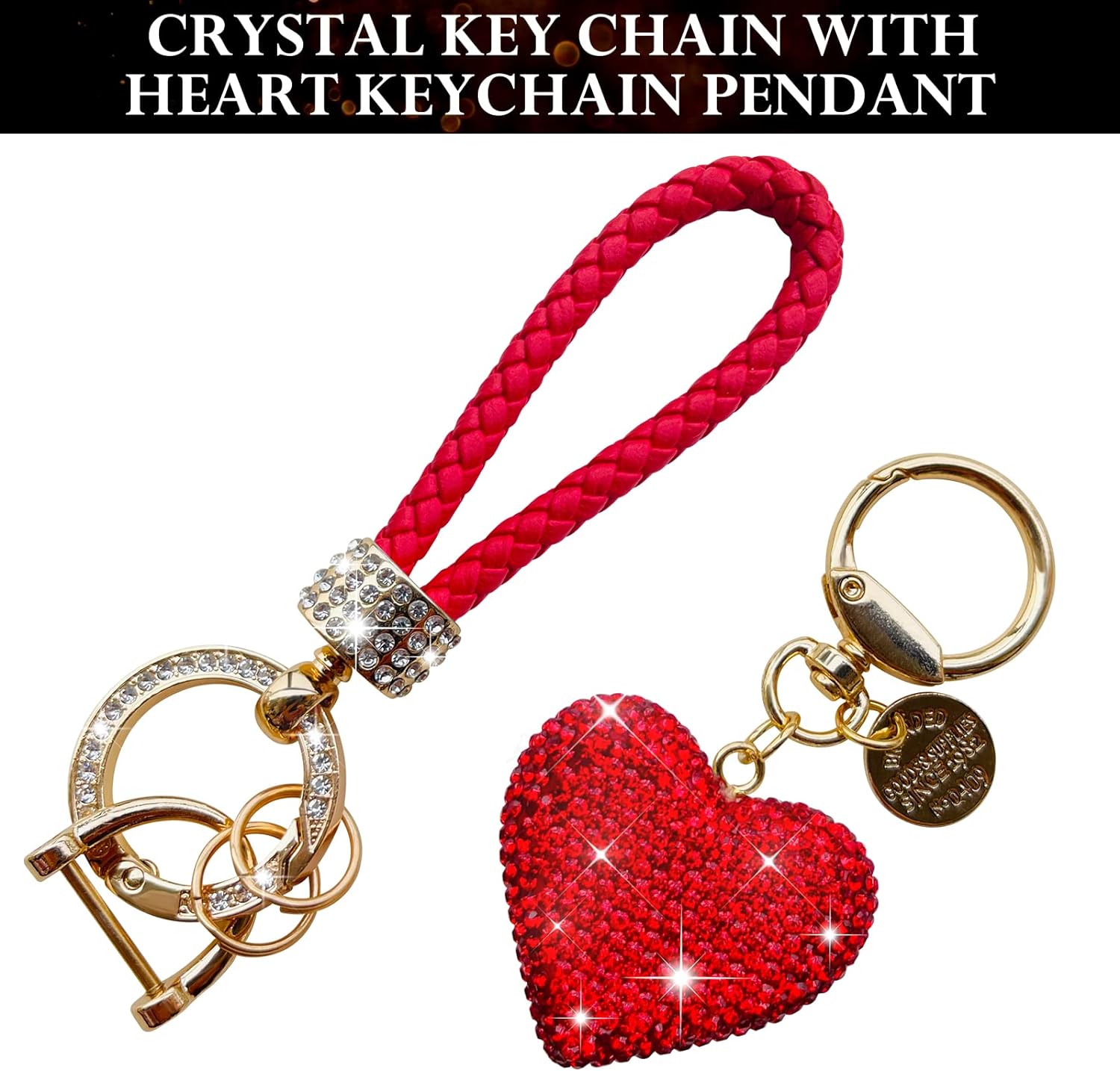 TX-INNO AUTO Crystal Car Keychain for Women with Sparkly Rhinestone Heart Shape Keychains Pendant Cute Keychain, Bling Red Heart Luxury Car key Chain Accessories for Women and Girls Gifts